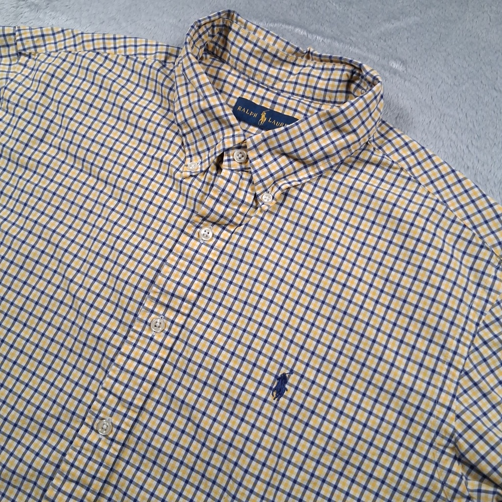 Ralph Lauren Shirt Mens 2XL XXL Yellow Blue Check Long Sleeve Button Down Cotton